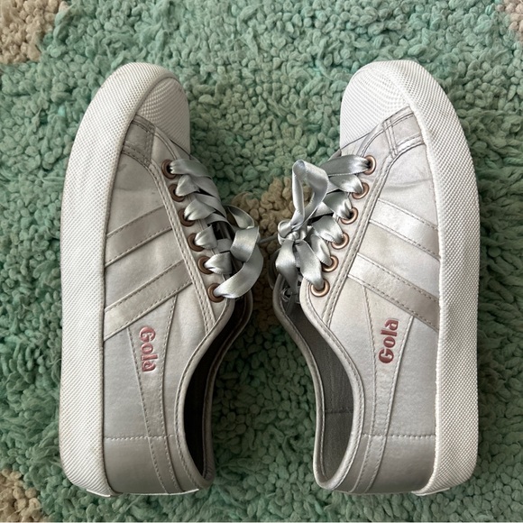 GOLA Coaster Classic Shoe US 3 UK 5 EU 36 Gray Silver Satin Low Ribbon Sneaker - Picture 6 of 8